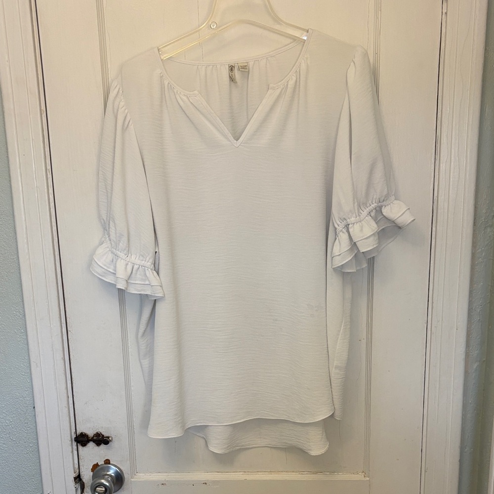 Cato White Ruffle Sleeve Blouse